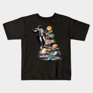 Cosmic Baller - Abstract Astronaut Playing Basketball with Planets Kids T-Shirt